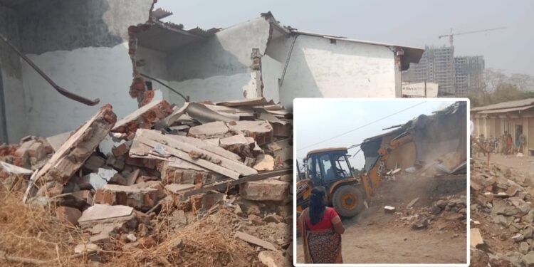 शाळेच्या आरक्षणावरील बेकायदा इमारत जमीनदोस्त; मनपा आय प्रभागाची कारवाई