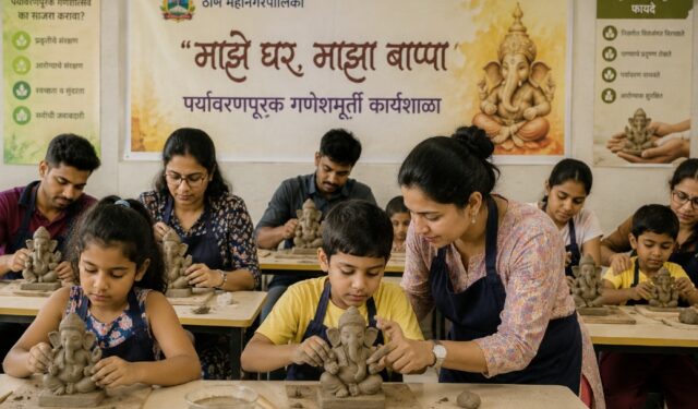 ‘माझे घर, माझा बाप्पा’ उपक्रमांतर्गत ठाणे महापालिकेची मोफत पर्यावरणपूरक गणेशमूर्ती कार्यशाळा